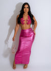 Shimmering pink metallic skirt with a flattering A-line silhouette