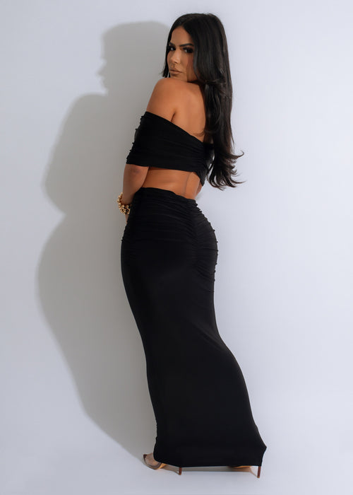  Elegant and sophisticated black ruched skirt set for special occasions