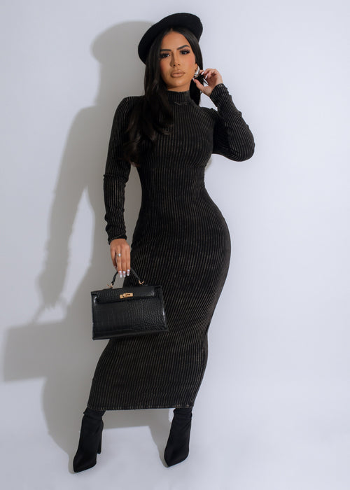 Black ribbed midi dress with a flattering silhouette and comfortable fit