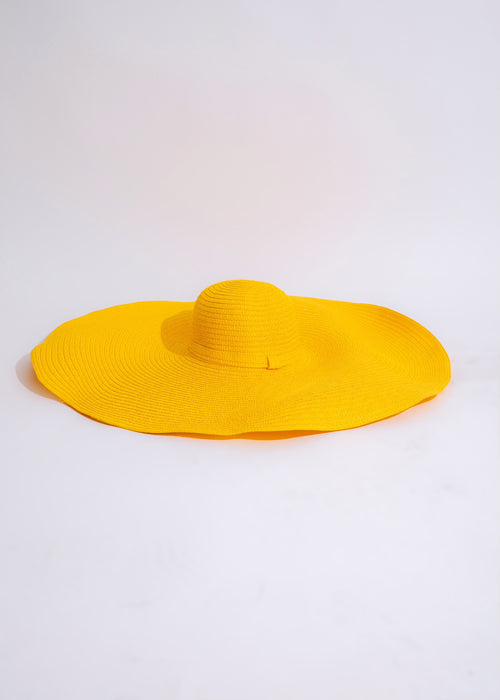 Adventures In The Sand Hat Yellow, a wide-brimmed sun hat for outdoor activities, in bright yellow color, with adjustable chin strap and UV protection