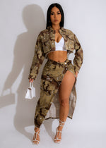 Live Free Camo Skirt - Women's knee-length camouflage print skirt with pockets