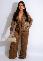 Silk pant set with matching top in elegant dress code design