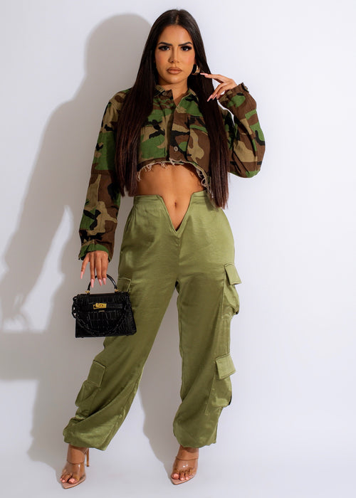 Stylish and versatile Always Slaying Sating Cargo Jogger Green for women