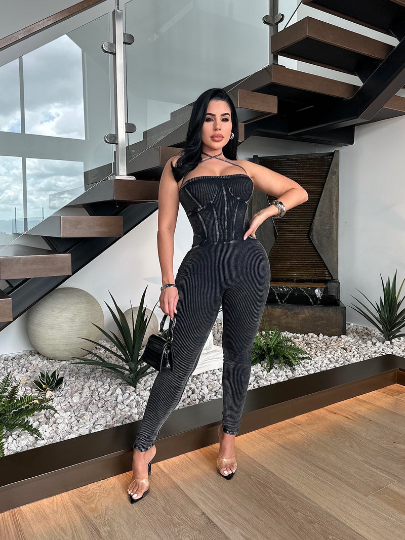 Rebel Season Ribbed Jumpsuit Black - Stylish and comfortable one-piece outfit