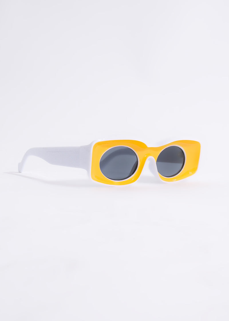 Fashionable and trendy On A Trip Sunglasses Yellow with yellow frames and black lenses
