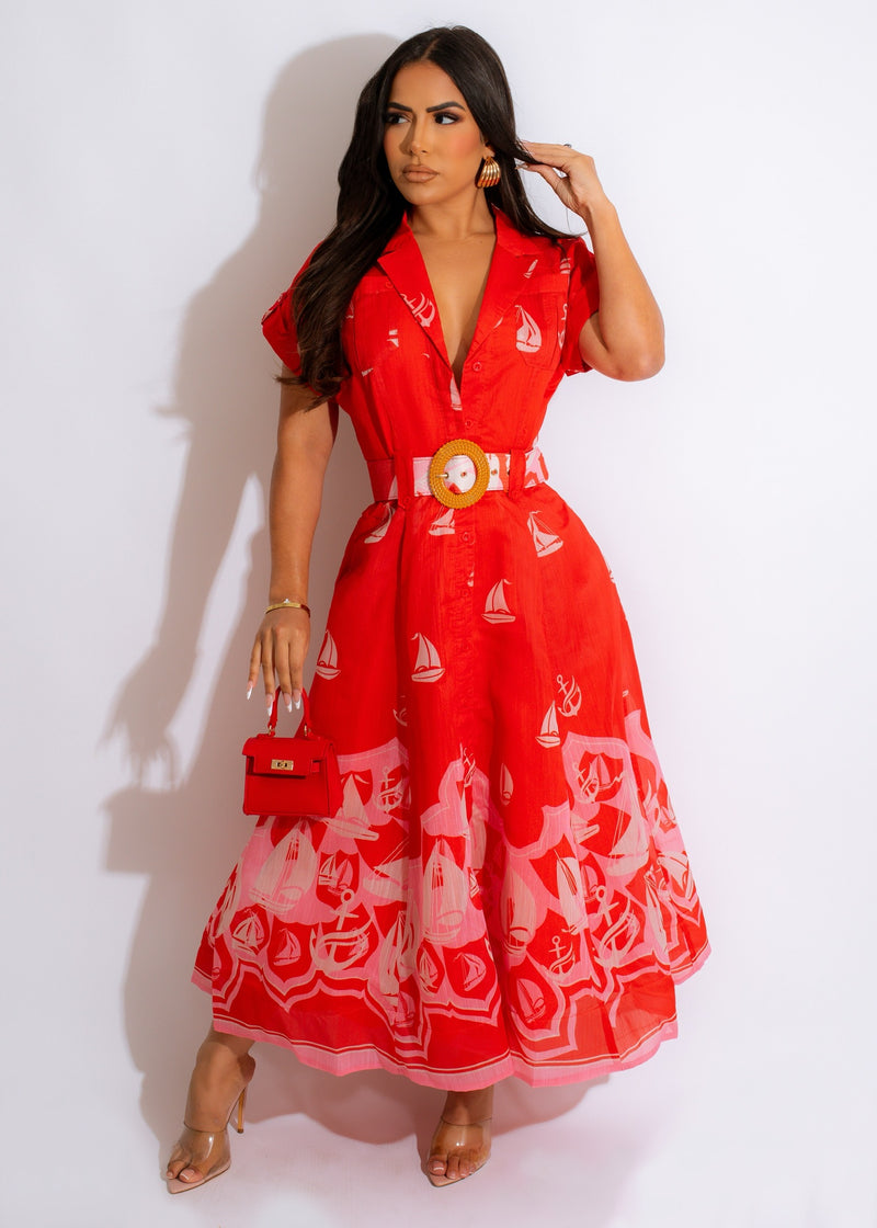 Loving Kind Maxi Dress Red, a beautiful, flowing red dress perfect for any occasion, from casual to formal, with a flattering empire waist and adjustable spaghetti straps 