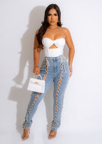 Ride With Me Denim Jean in Dark Wash, distressed and high-waisted