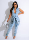 Stylish and comfortable denim jumpsuit in a flattering blue wash