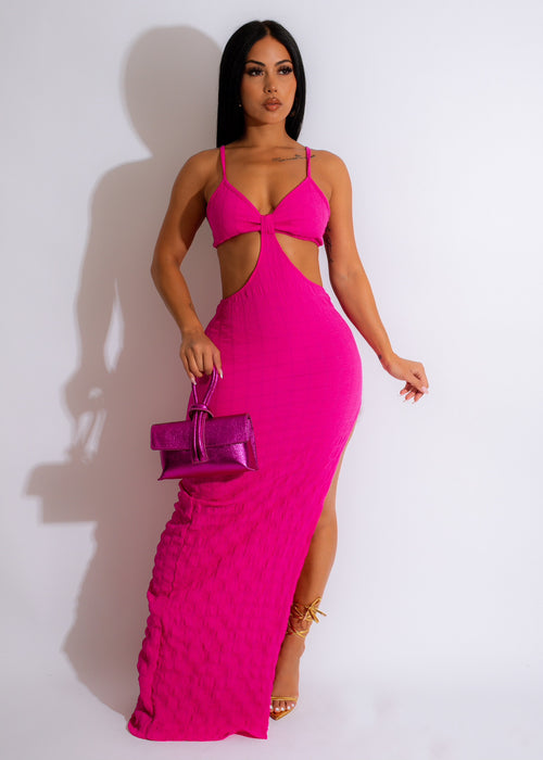 Elegant Pink Maxi Dress with Popcorn Textured Fabric and Flattering Fit