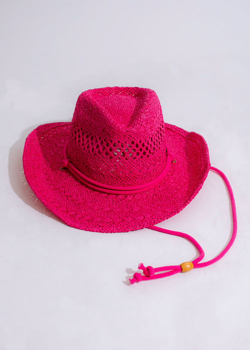 Western Cutie Cowboy Hat Pink - Adorable light pink cowboy hat with white lace trim and chin strap