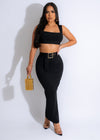 All Your Love Bandage Skirt Set Black featuring a form-fitting black bandage skirt and matching crop top with sexy cutouts and strappy details 