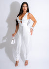 Exclusive Bandage Fringe Pant Set White with V-neck crop top and high-waisted pants