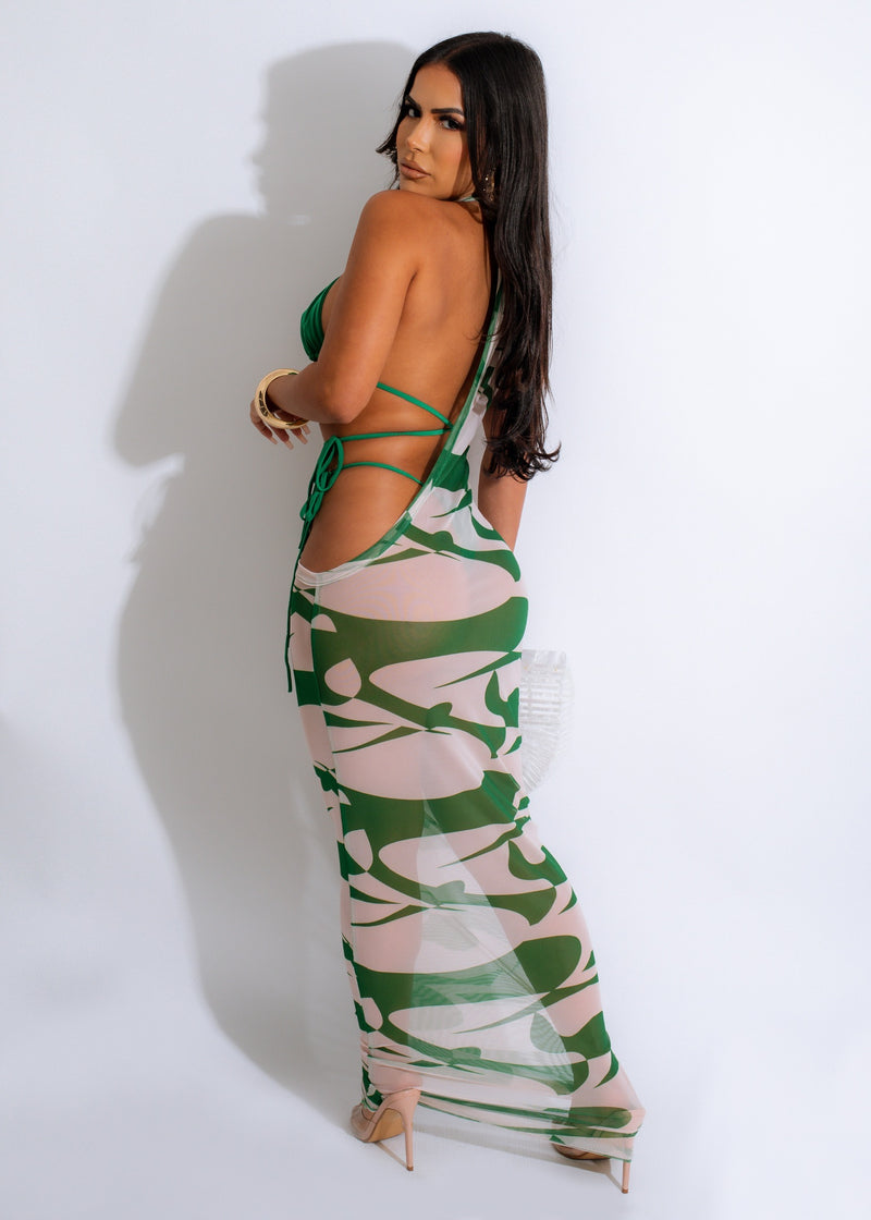 Chic Green Bikini Set with Flattering Mesh Design