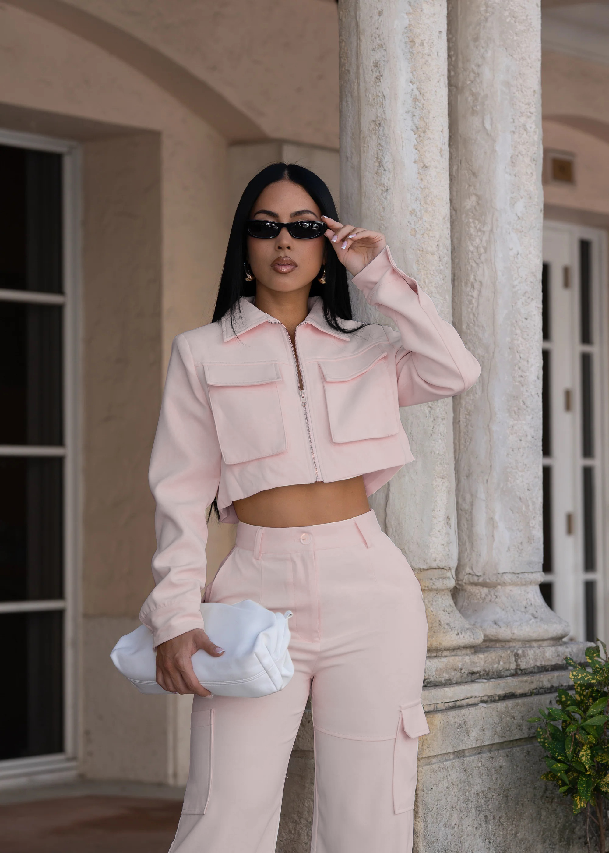 Luxe Utility Cargo Pant Set Pink