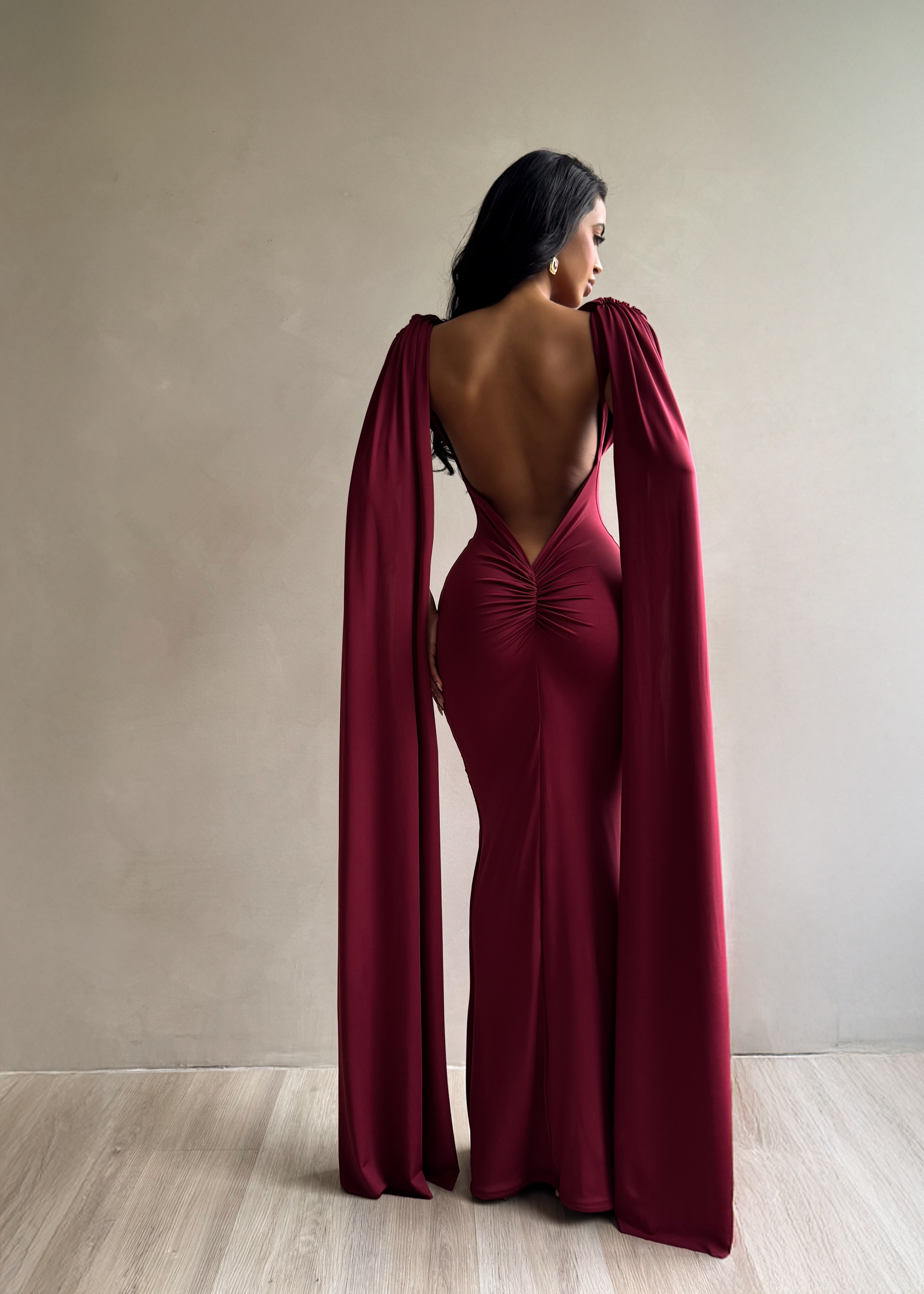 Celestial Reign Ruched Maxi Dress Red