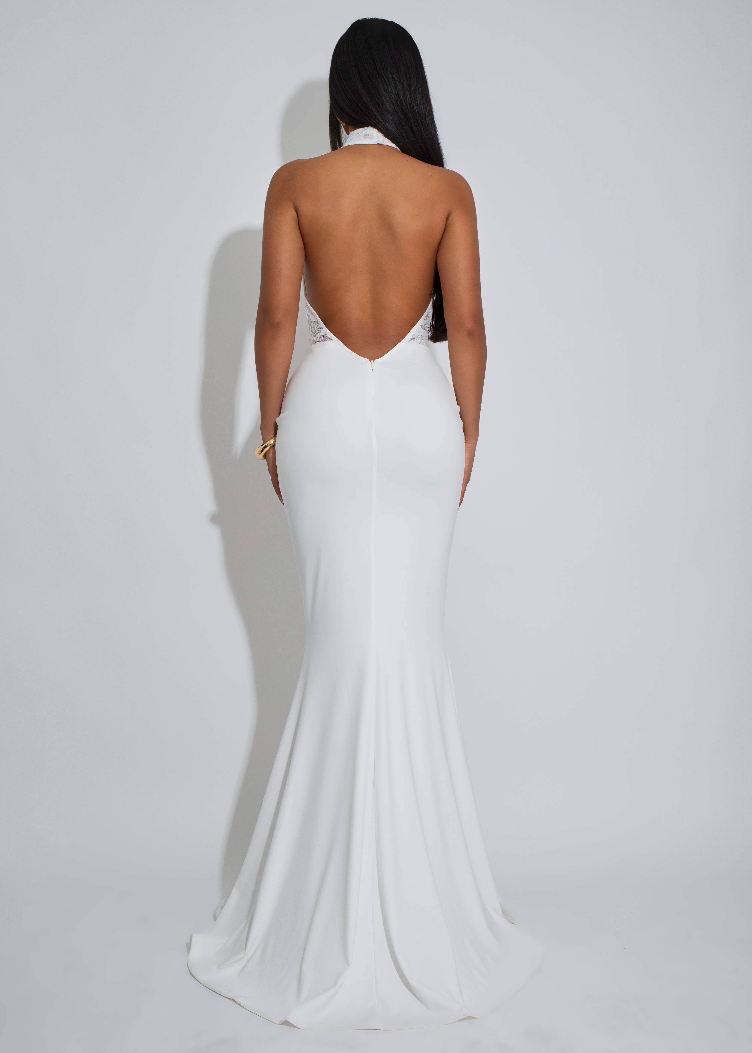 Ritual Allure Lace Ruched Maxi Dress White