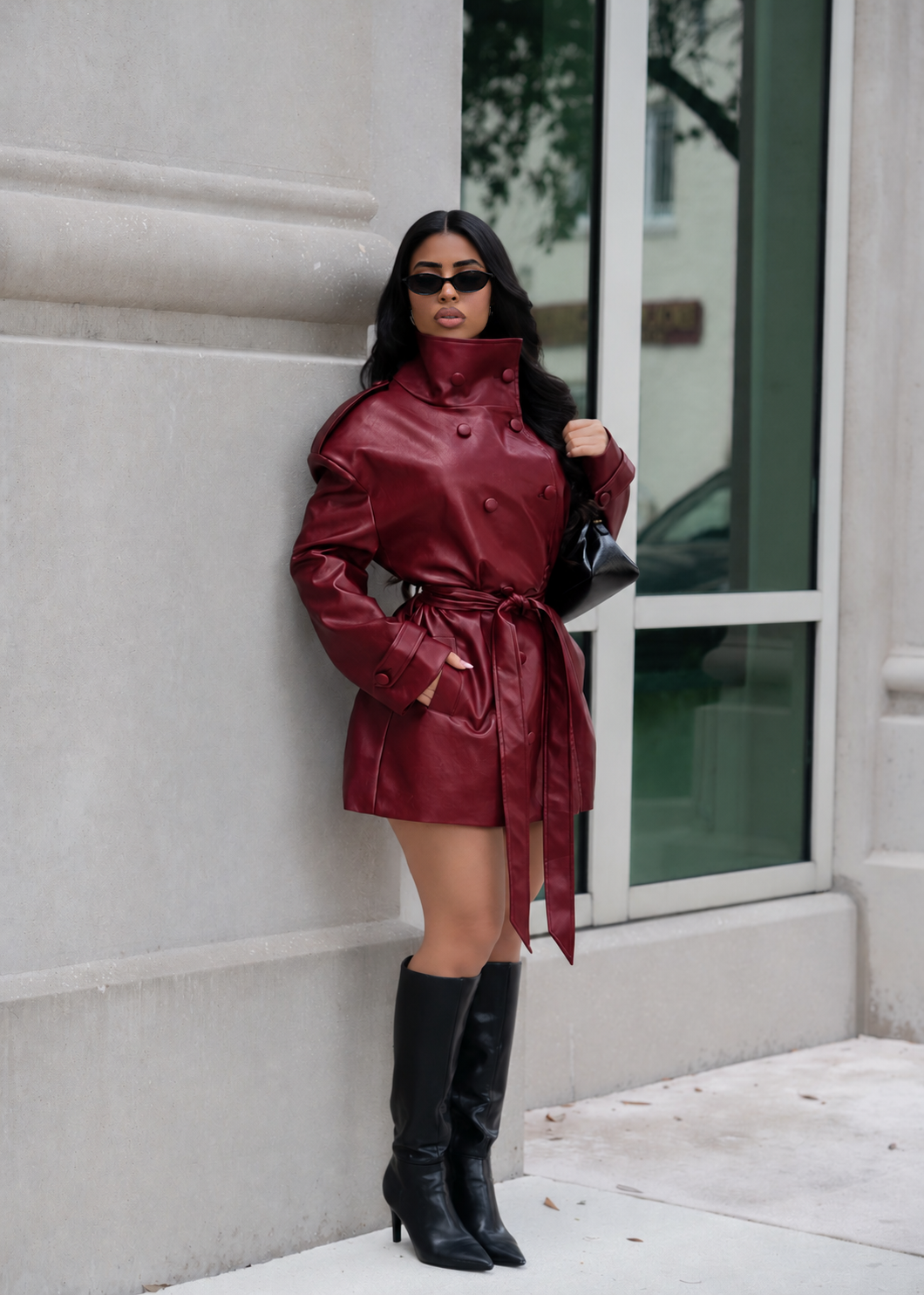 Sinful Intentions Faux Leather Mini Coat Dress Red