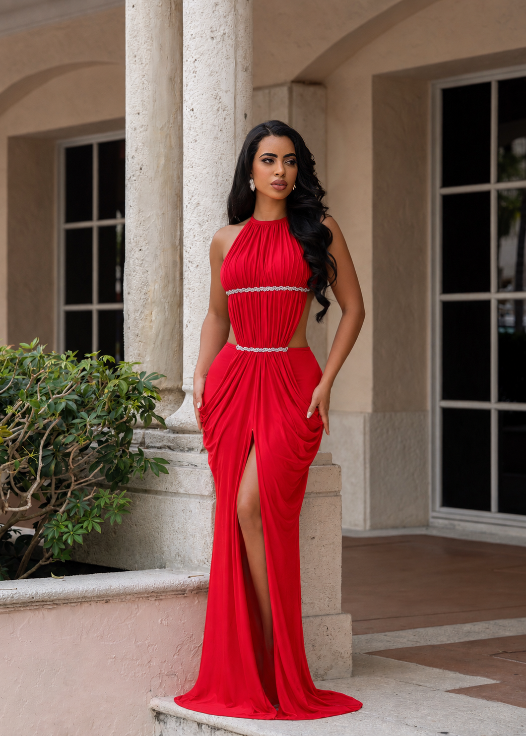 After Hours Affair Ruched Maxi Dress Red