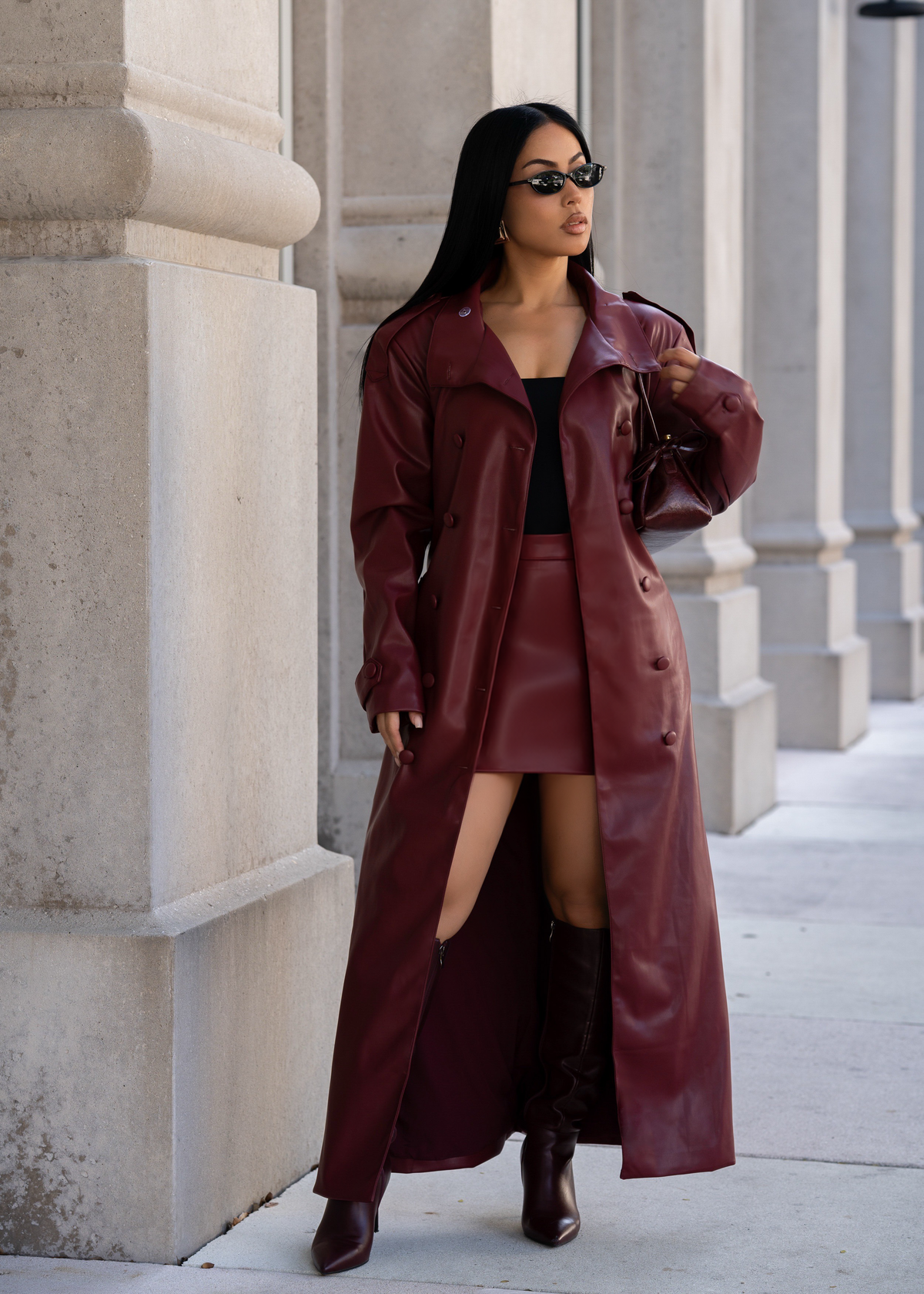 Privé Obsession Faux Leather Coat Set Red