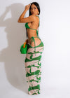 Trendy Green Bikini Set with Delicate Embroidery