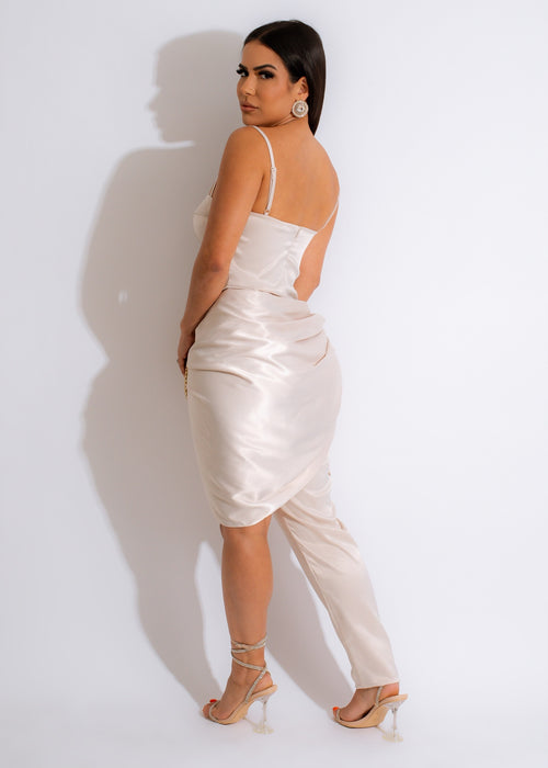 Elegant and sleek satin jumpsuit in a soft nude color