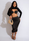 Chic and elegant Icon 90's Satin Rhinestones Skirt Set in Black