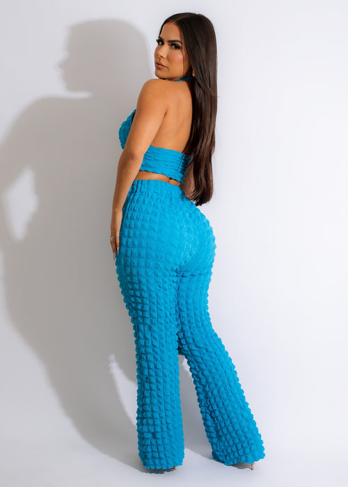 
You Are For Me Popcorn Pant Set Blue - Cozy and trendy matching set featuring a soft popcorn texture fabric, ideal for casual outings and cozy nights in