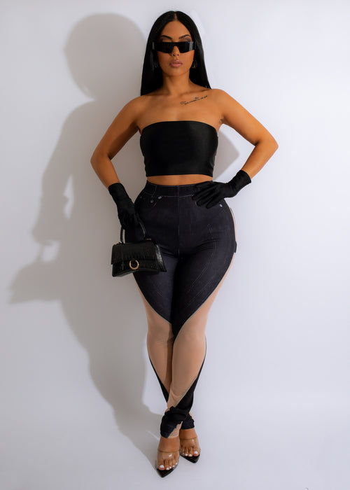 Black mesh leggings with high waist and breathable fabric for daily wear