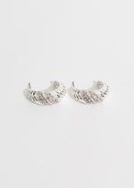 Shiny silver earring with feather and airplane charm dangling design 