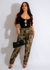 Stylish Metro Chic Camo Pant in olive green with tapered fit and cargo pockets