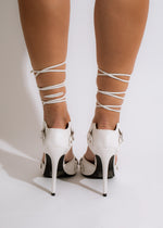 Stylish and elegant white heels with a modern design, perfect for any occasion