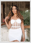 Floral lace white mini dress with sweetheart neckline and ruffled hem