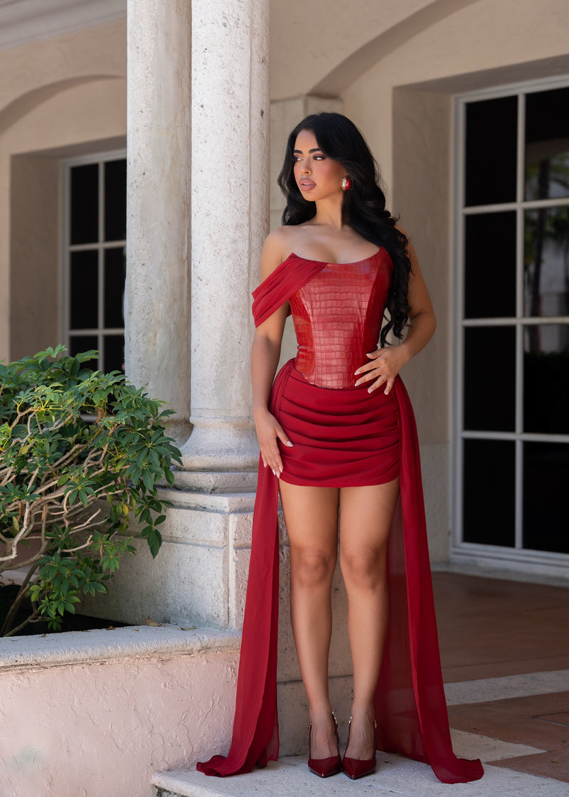 Midnight Craving Corset Mini Dress Red