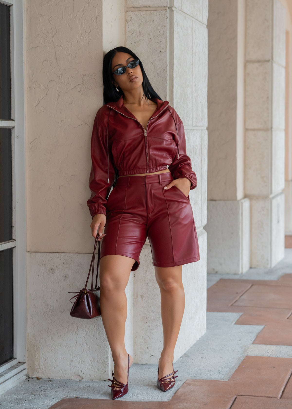 Off Limits Faux Leather Short Set Red