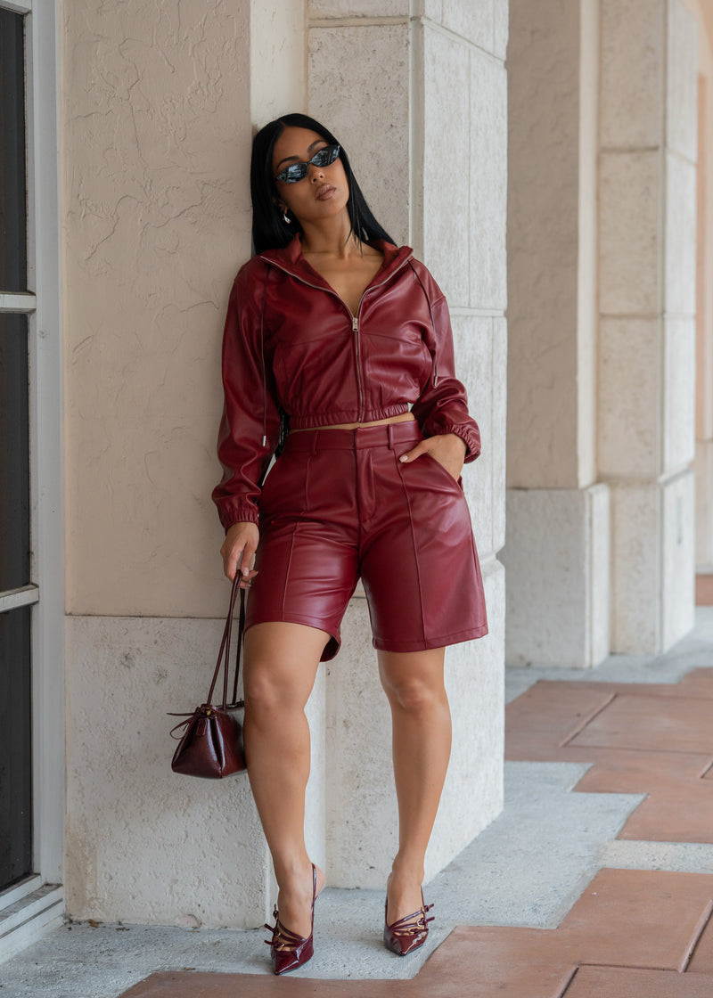 Off Limits Faux Leather Short Set Red