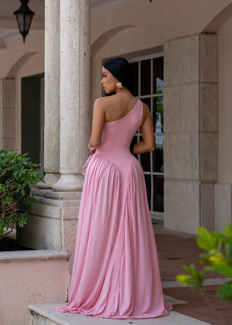 Temple of Desire Ruched Maxi Dress Pink