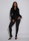 Midnight Impulse Feather Mesh Pant Set Black