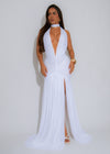 Midnight Ember Ruched Mesh Maxi Dress White