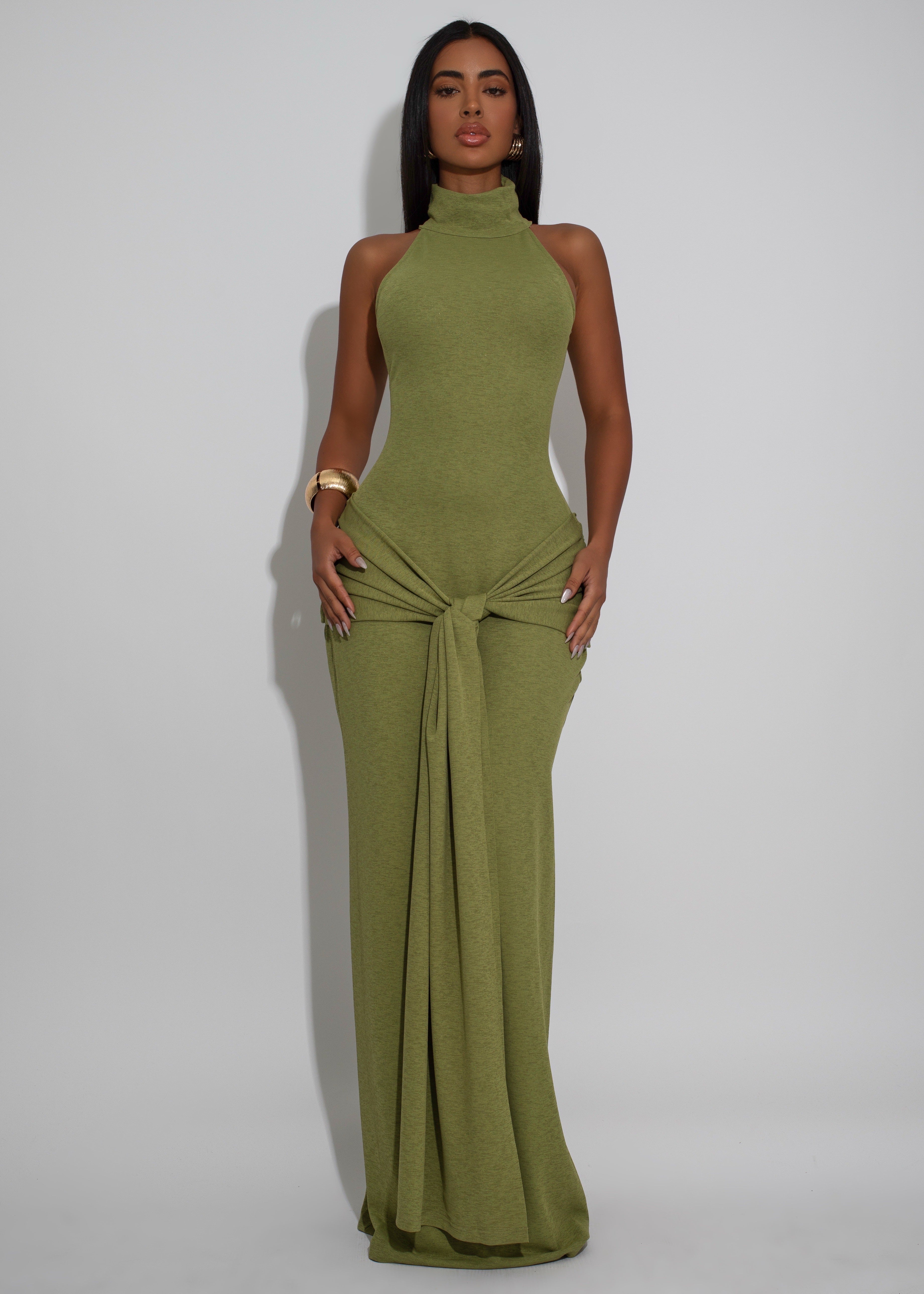 Soft Rhythm Ruched Maxi Dress Green