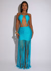 Kinetic Aura Ruched Maxi Dress Blue