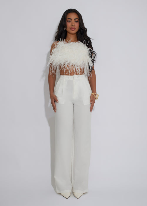 Eden Illusion Feather Crop Top White
