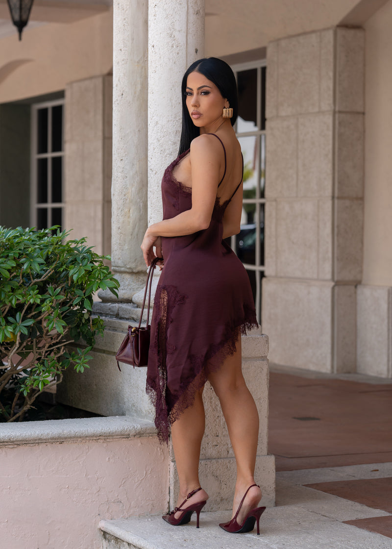 Rosette Drift Lace Mini Dress Red