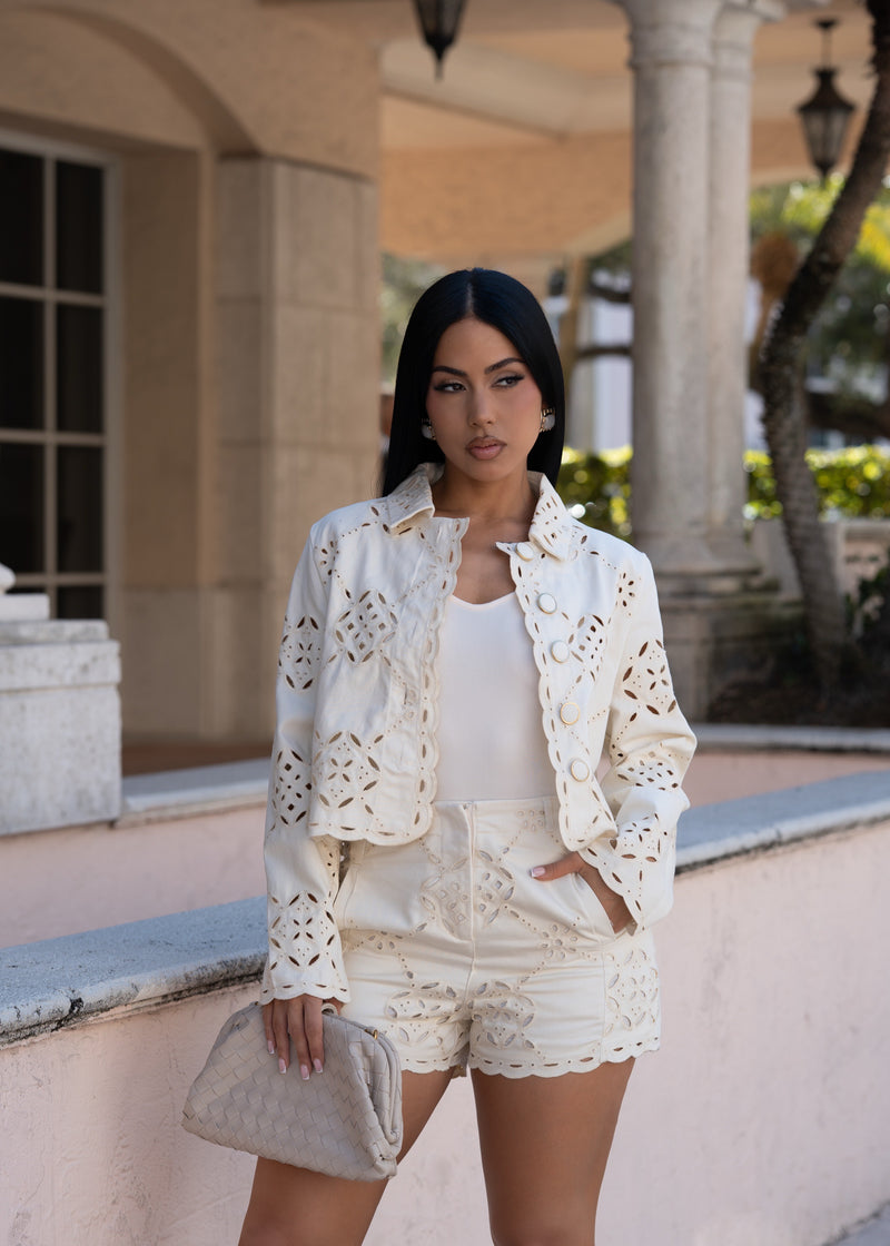 Embroidered Muse Floral Short Set Nude