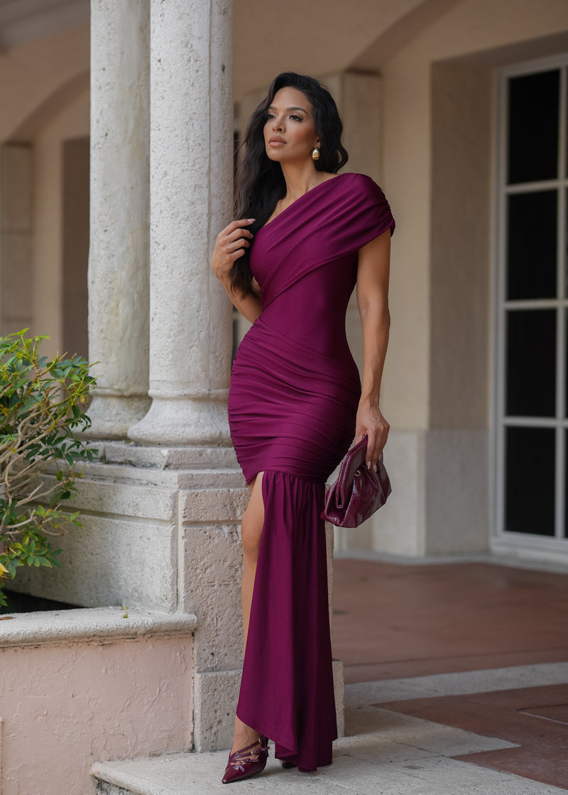 Seduction Has No Curfew Ruched Maxi Dress Red