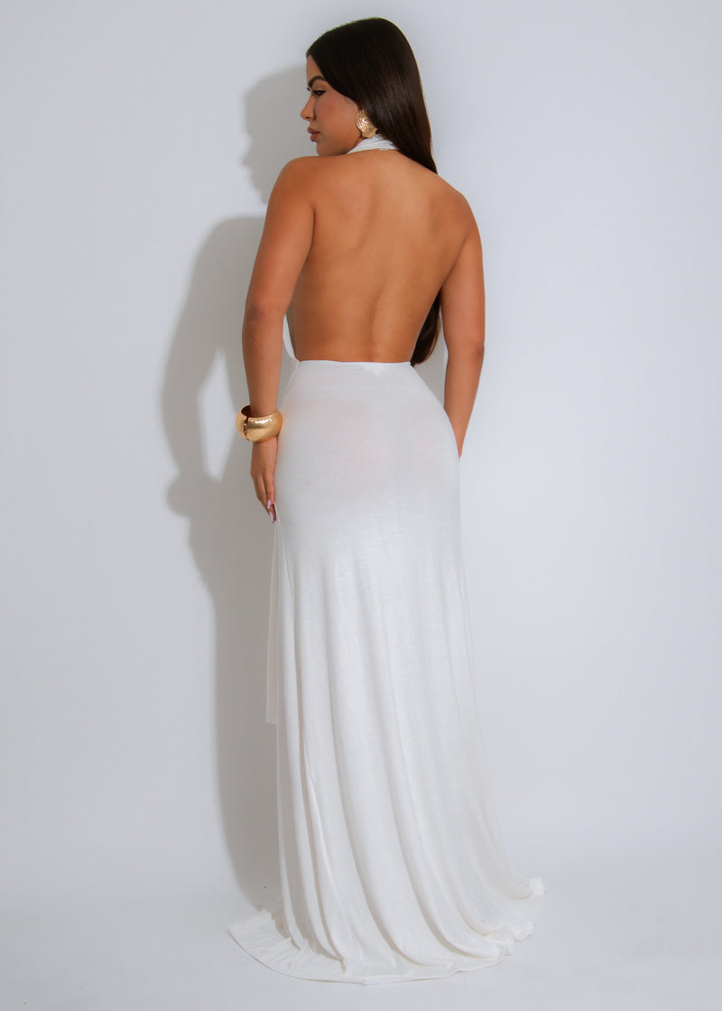 Sienna Drape Ruched Maxi Dress White