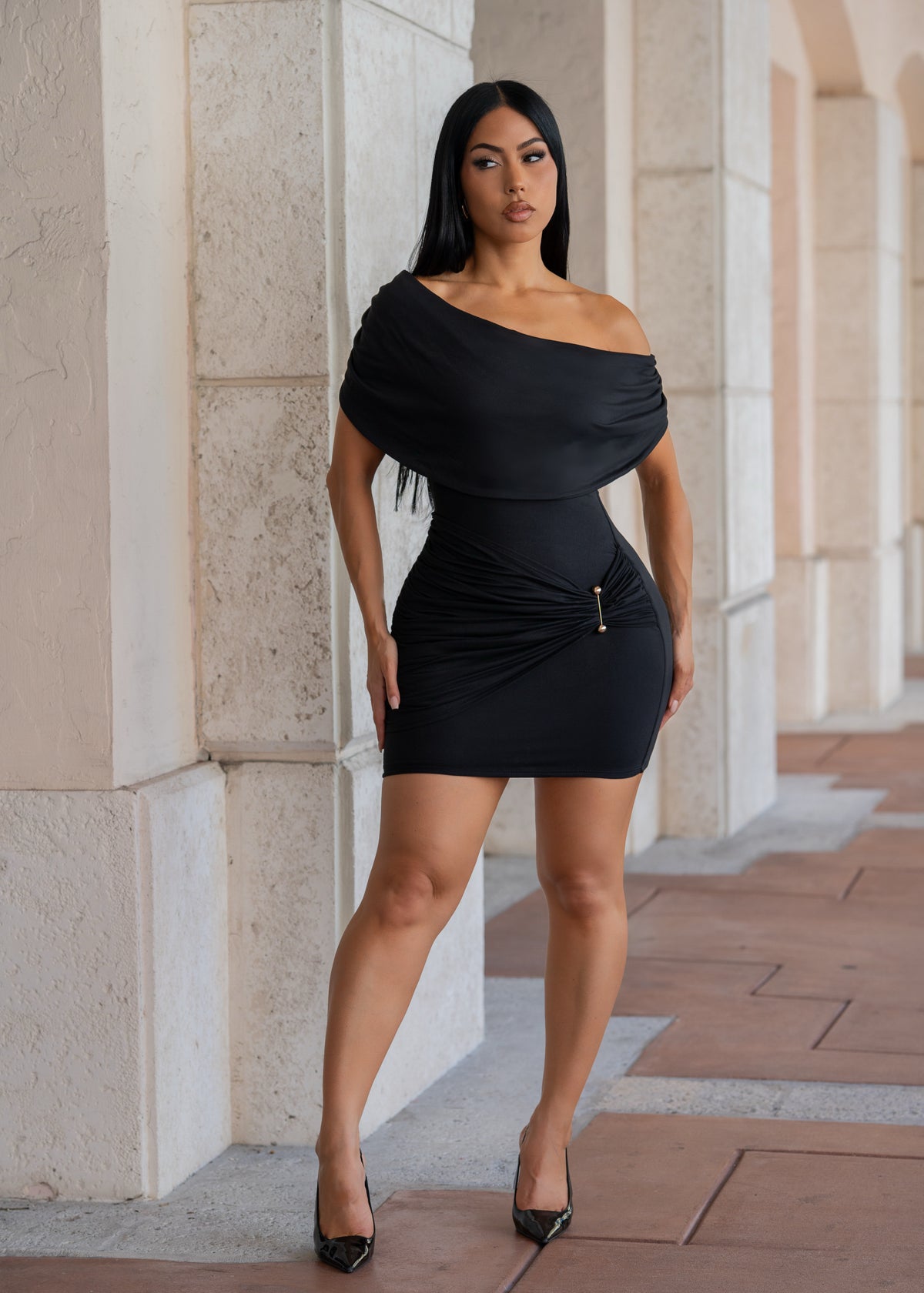Guilty Pleasure Ruched Mini Dress Black