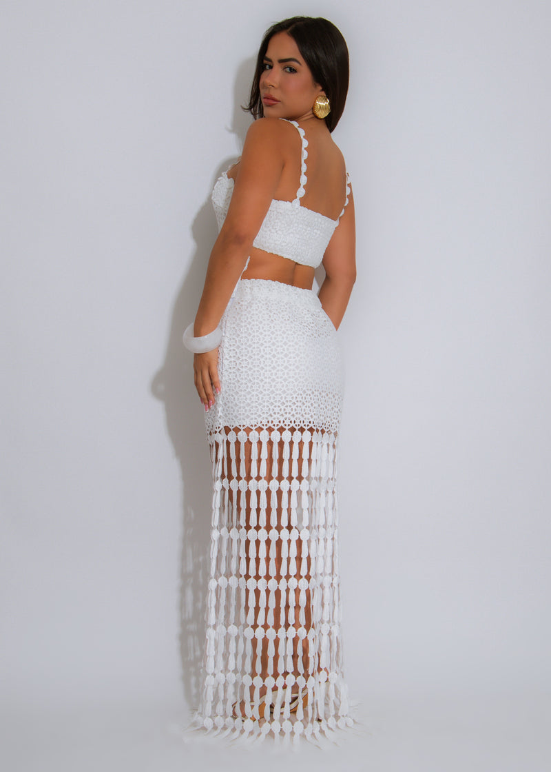 Tassel Tango Crochet Skirt Set White
