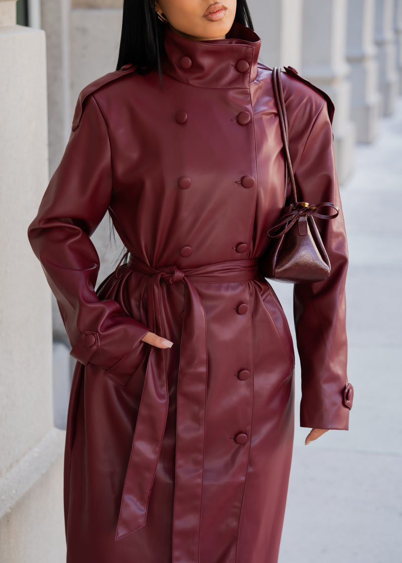 Privé Obsession Faux Leather Coat Set Red