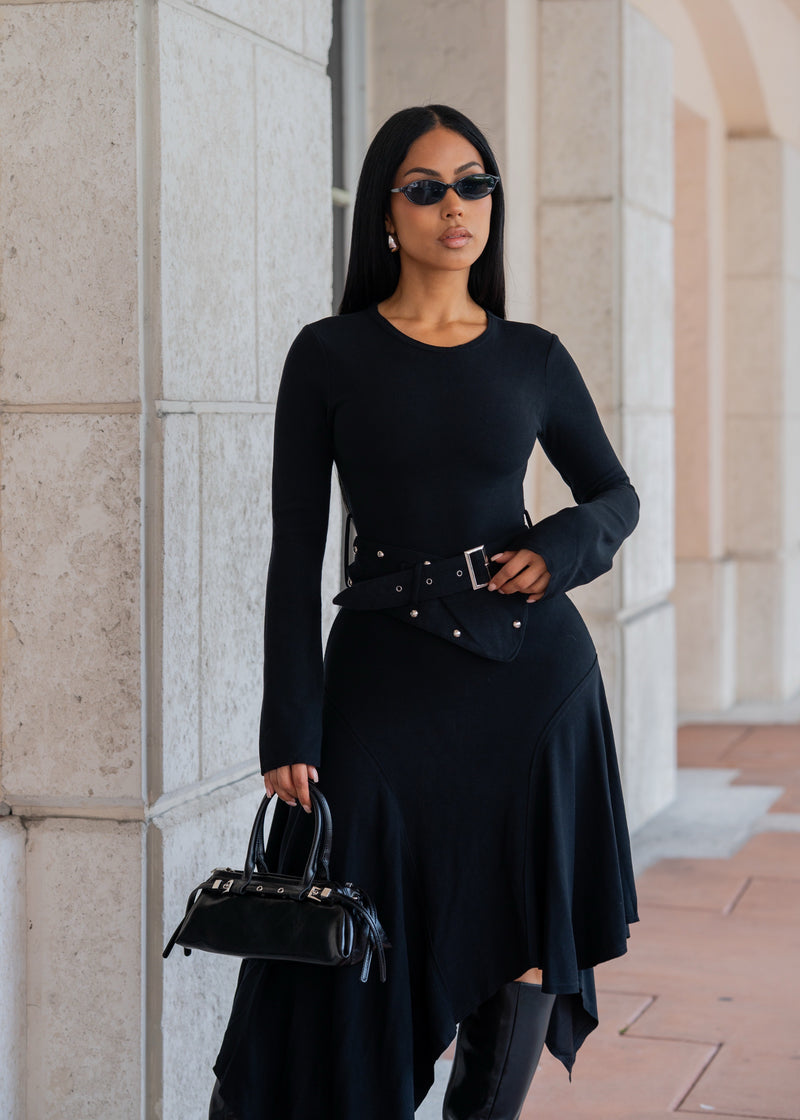 Modern Rebel Belted Midi Dress Black