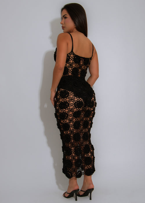 Very Mindful Active Crochet Floral Maxi Dress Black